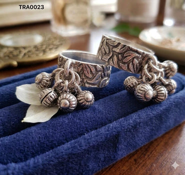 92.5 Sterling Silver Textured Ghungroo Toe Rings