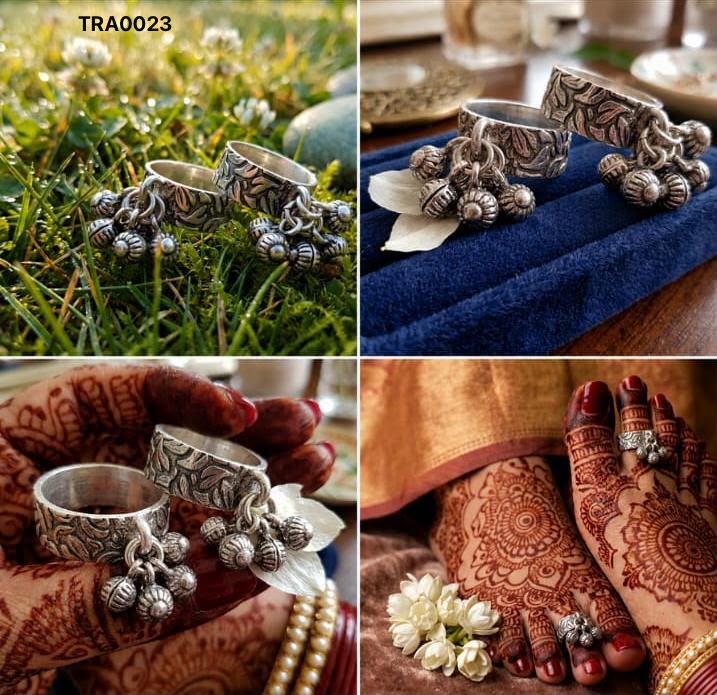 92.5 Sterling Silver Textured Ghungroo Toe Rings