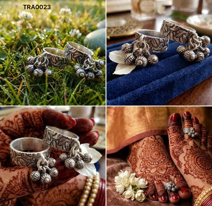 92.5 Sterling Silver Textured Ghungroo Toe Rings