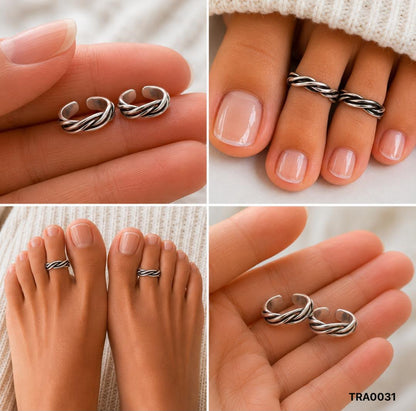 92.5 Sterling Silver rope-style band Toe Rings