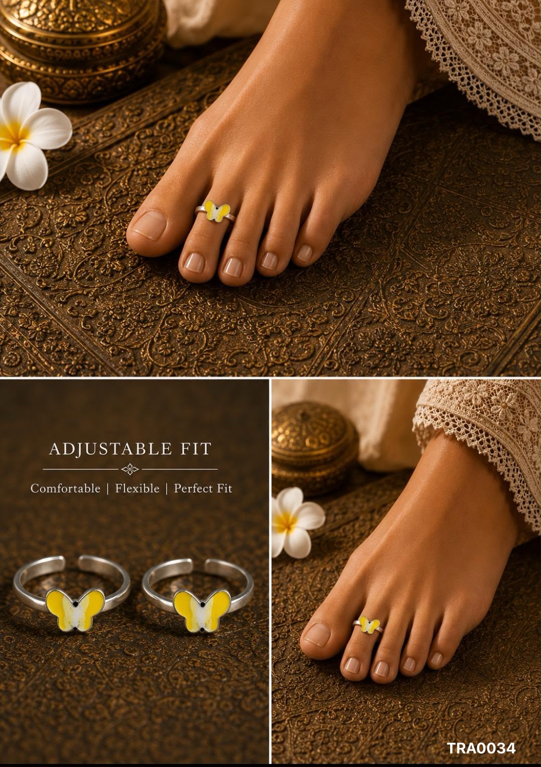 92.5 Sterling Silver butterfly-shaped motif enamel Toe Rings
