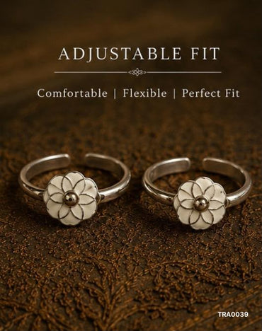 92.5 Sterling Silver floral motif with white enamel Toe Rings