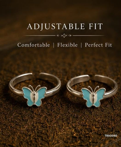 92.5 Sterling Silver butterfly-shaped motif with light blue enamel Toe Rings