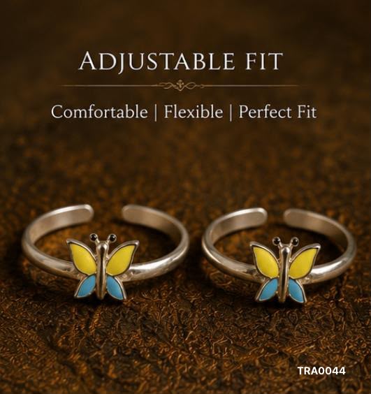 92.5 Sterling Silver butterfly-shaped motif with vibrant yellow and blue enamel Toe Rings