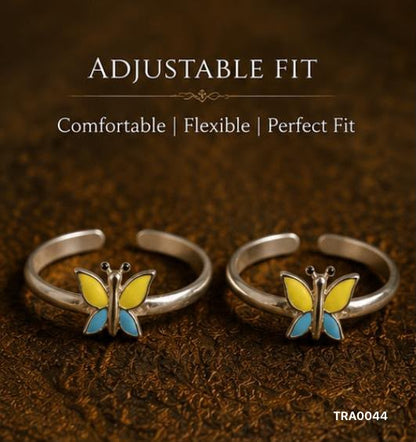 92.5 Sterling Silver butterfly-shaped motif with vibrant yellow and blue enamel Toe Rings