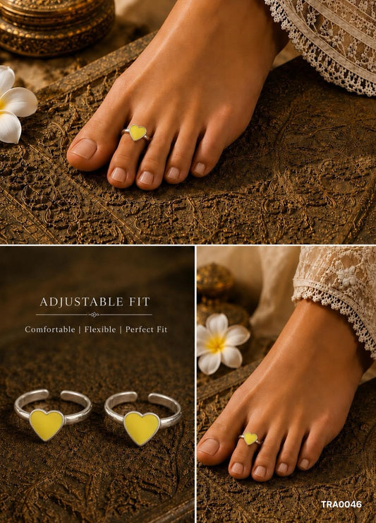 92.5 Sterling Silver heart-shaped motif with a bright yellow enamel Toe Rings