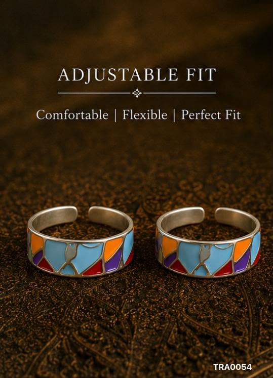 92.5 Sterling Silver multi-colored mosaic-inspired pattern Toe Rings