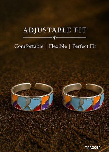 92.5 Sterling Silver multi-colored mosaic-inspired pattern Toe Rings