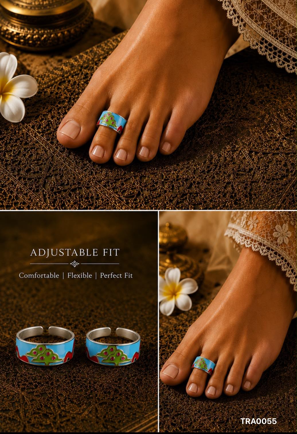 92.5 Sterling Silver landscape-inspired band design Toe Rings