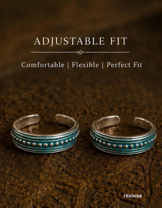 92.5 Sterling Silver classic band design with a vibrant teal enamel Toe Rings