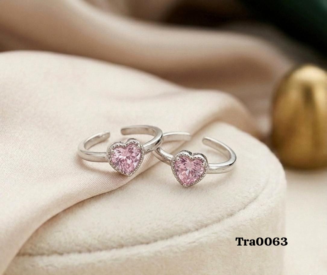 Charming Heart-Stone Silver Rings - Pink Gemstone