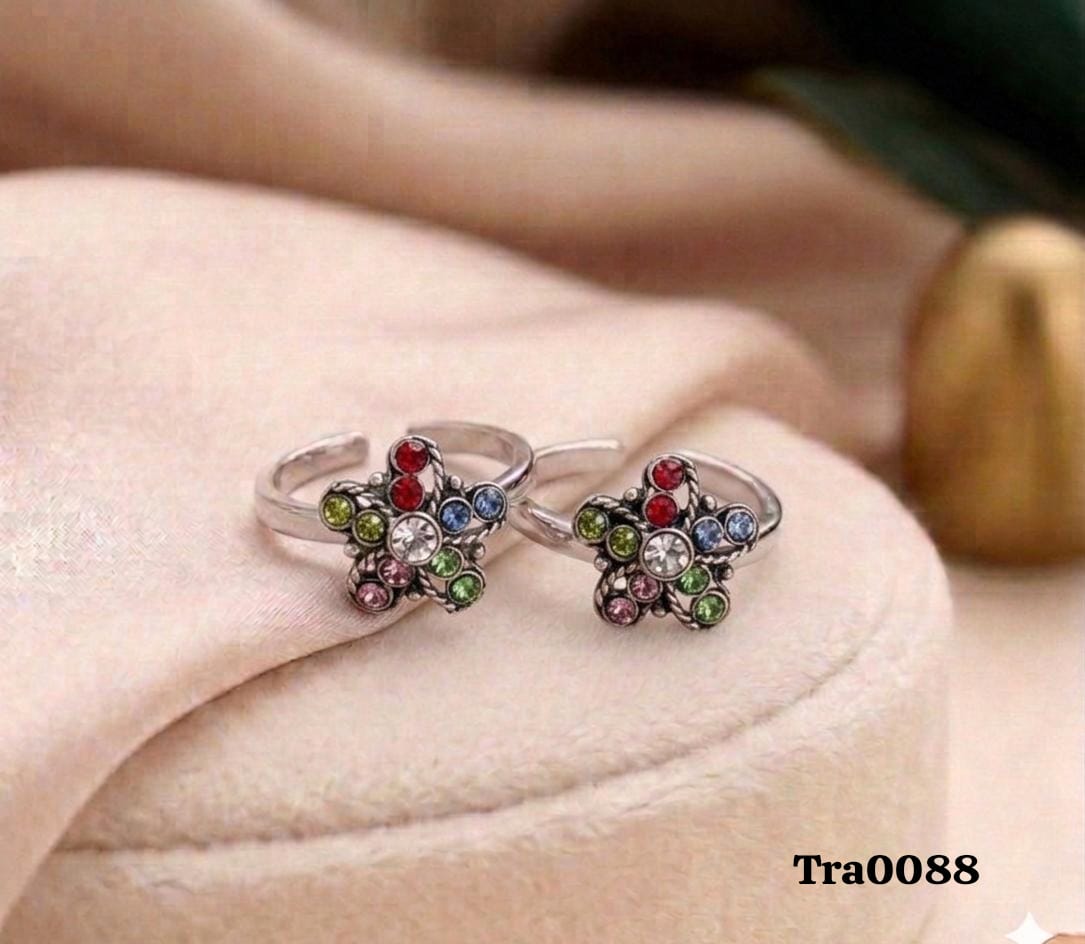 Multi-Color Crystal Sterling Silver Ring Set