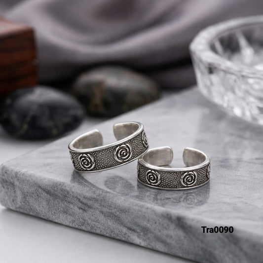 92.5 Sterling Silver romantic floral rose pattern Toe Rings