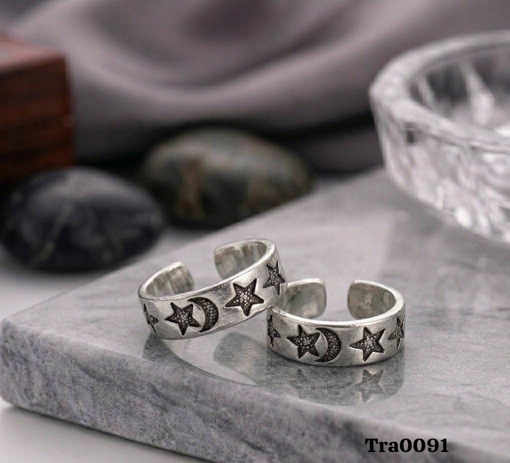 92.5 Sterling Silver star and crescent moon patterns Toe Rings