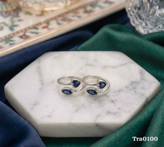 92.5 Sterling Silver heart-shaped and marquise-cut blue gemstone Toe Rings