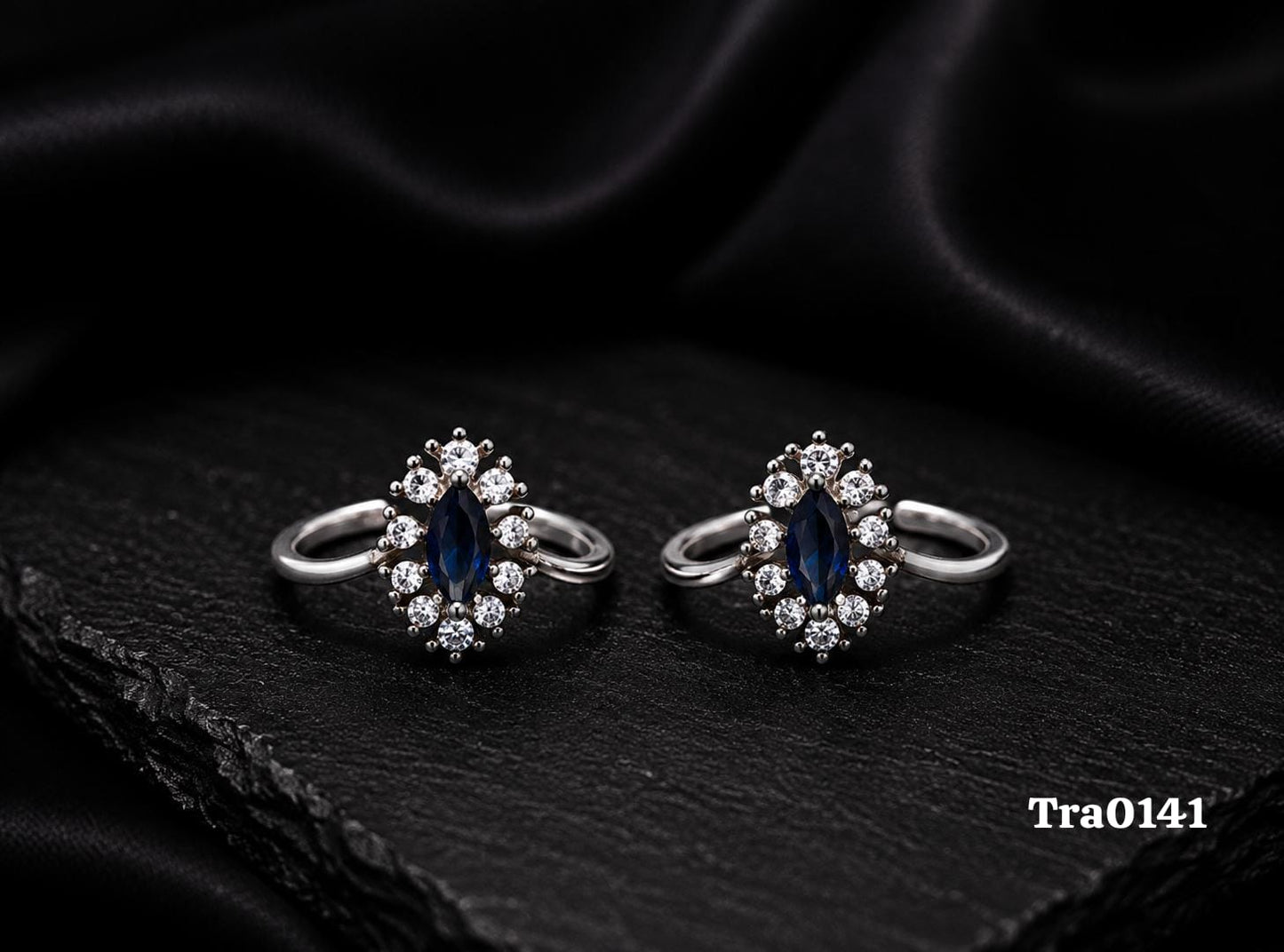 Marquise-cut deep blue stone Silver Toe Rings