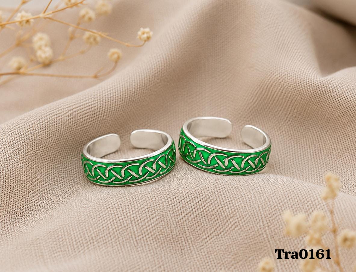 Green enameled Silver Toe Rings