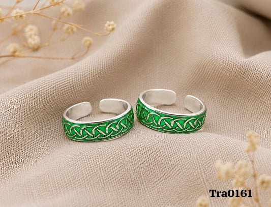 Green enameled Silver Toe Rings