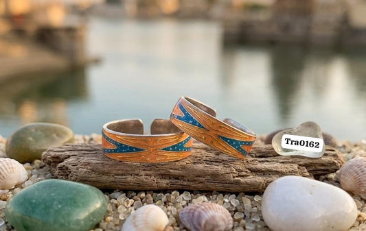 Orange and deep blue enameled Silver Toe Rings