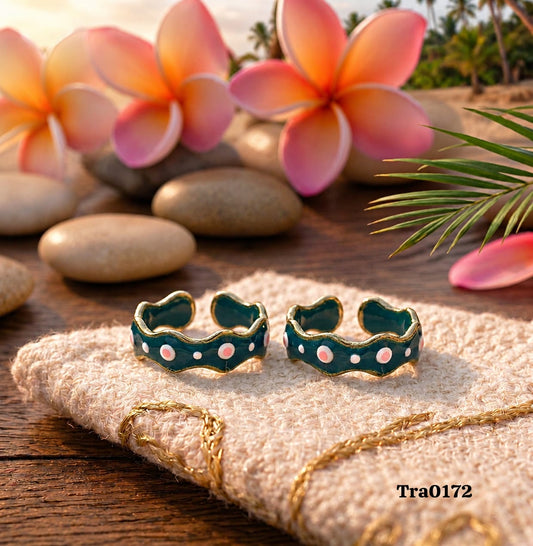 Vibrant, and deep green enameled Silver Toe Rings