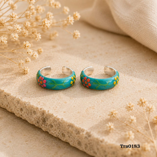 Floral pattern Silver Toe Rings