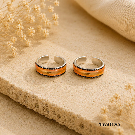 Orange enameled Silver Toe Rings