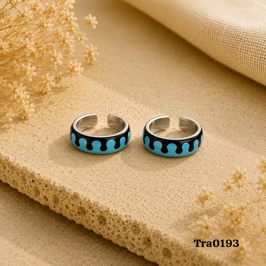 Black wavy or "drip" pattern Silver Toe Rings