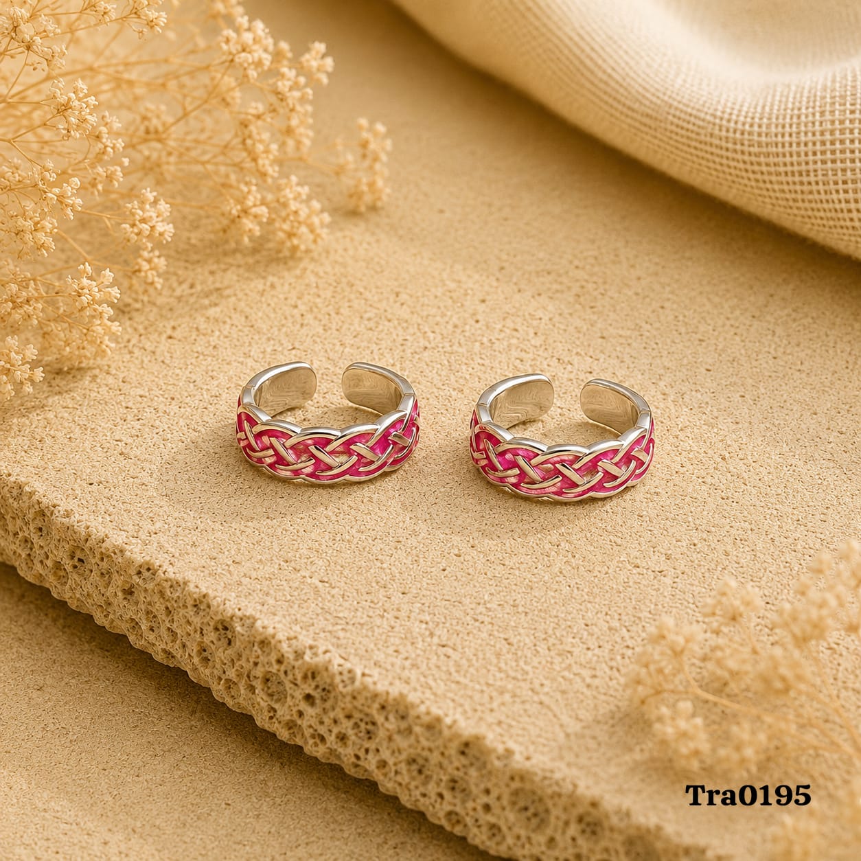 Silver braided pattern Toe Rings