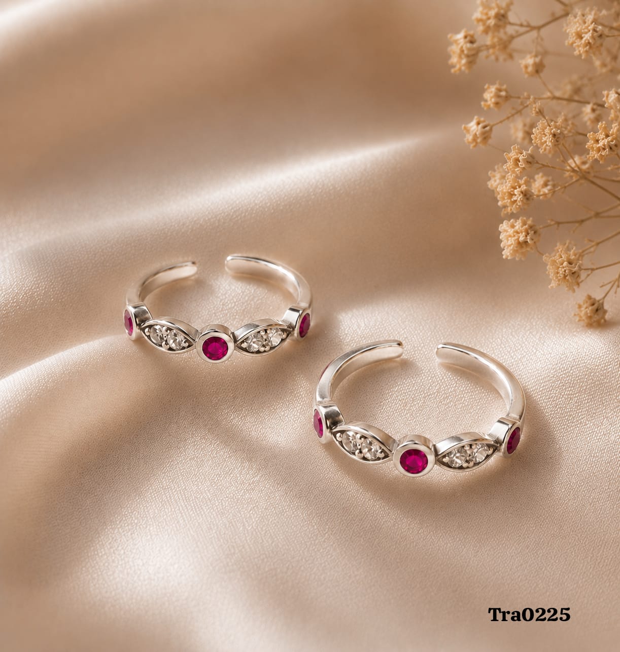A deep pink stone Silver Toe Rings