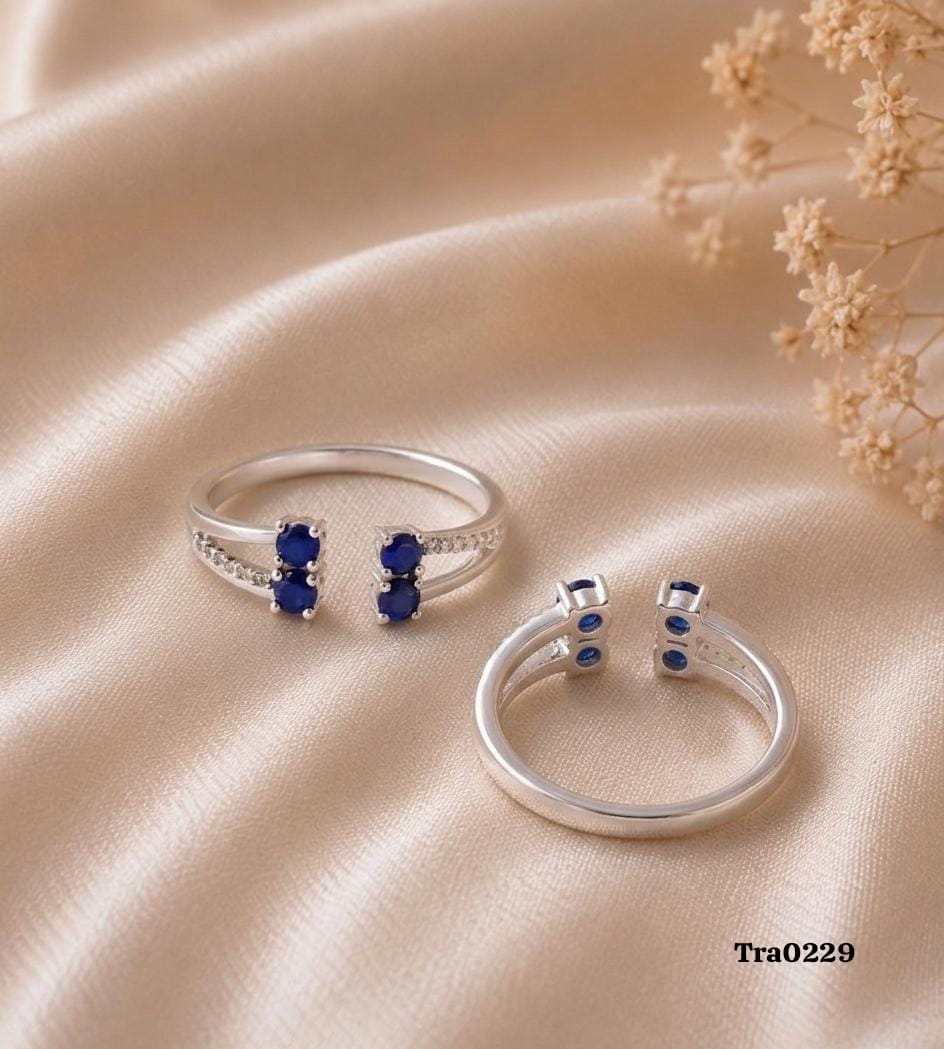 Two deep blue circular stones Silver Toe Rings
