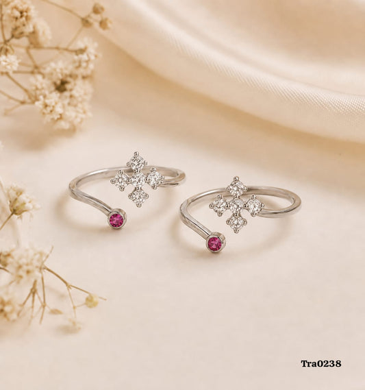 Pink circular stone Silver Toe Rings