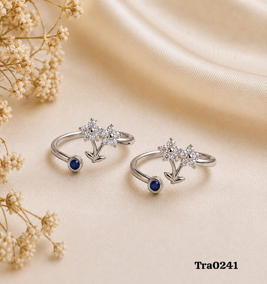 Open band Silver Toe Rings with small, blue circular stone