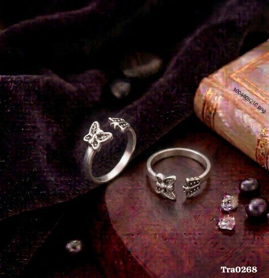 Elegant Sterling Silver Butterfly Toe Rings (Oxidized)