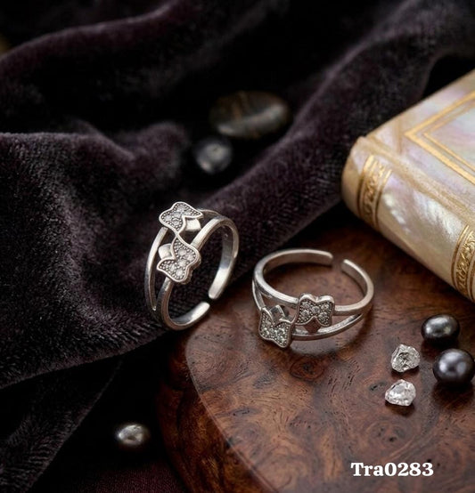 Elegant Sterling Silver Stone-Studded Butterfly Toe Rings