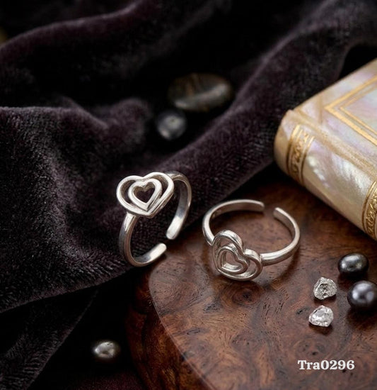 Elegant Sterling Silver Open-Work Heart Pattern Toe Rings (Oxidized)