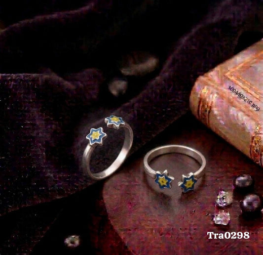Elegant Sterling Silver Star Pattern Decorative Toe Rings (Enamel)