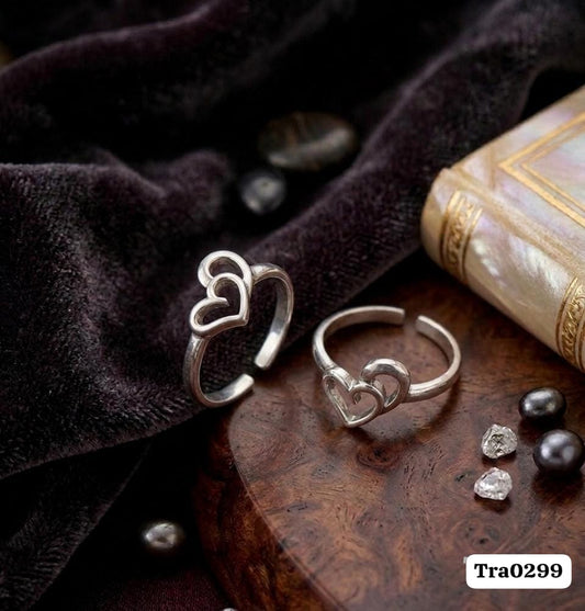 Elegant Sterling Silver Open-Work Double Heart Pattern Toe Rings (Oxidized)