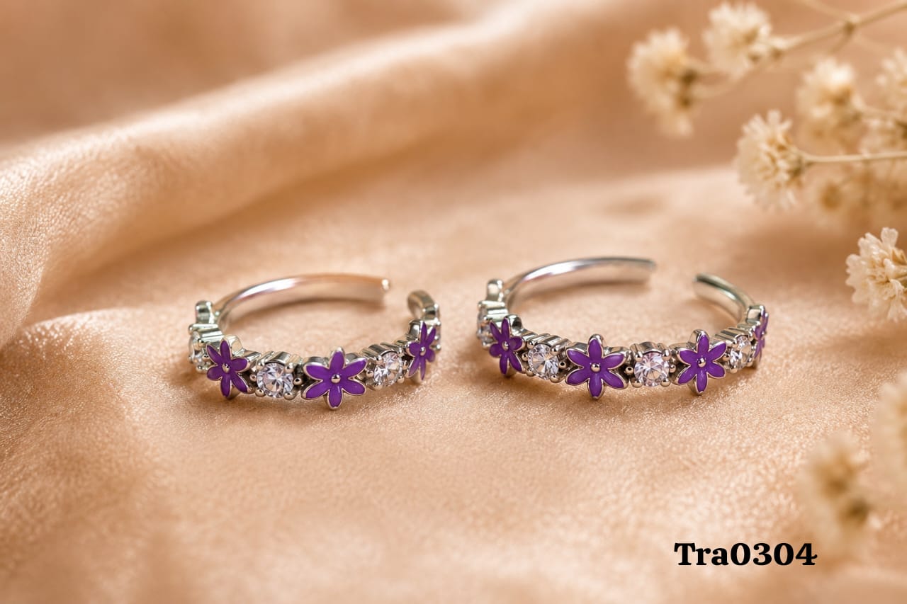 Sterling Silver Purple Enamel Flower Toe Rings
