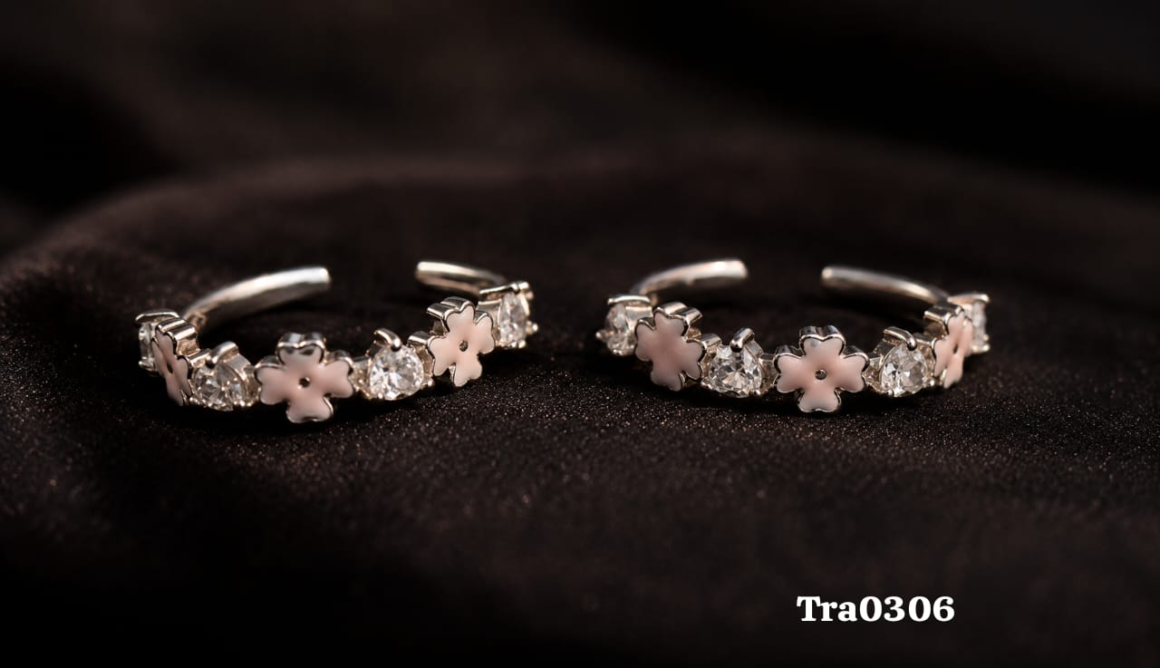 Sterling Silver light pink enamel Toe Rings