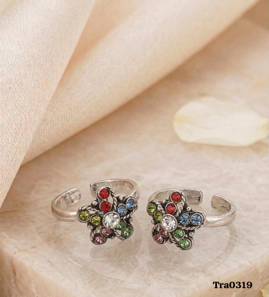 Sterling Silver multi-colored glittering stones Toe Rings