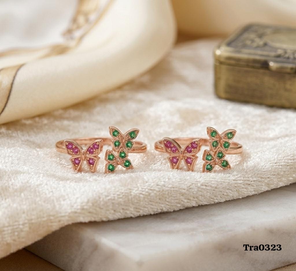 Pink and green stones Sterling Silver Toe Rings
