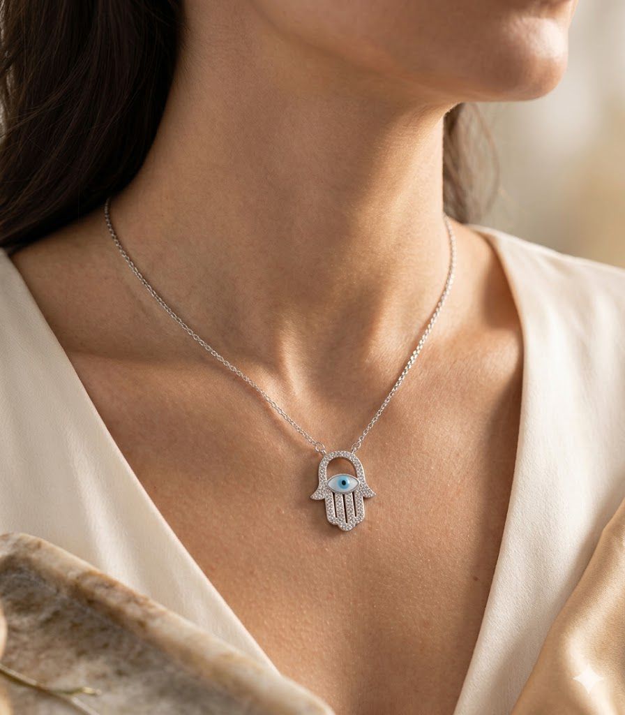 92.5 sterling silver neckpiece with evil eye Hamsa