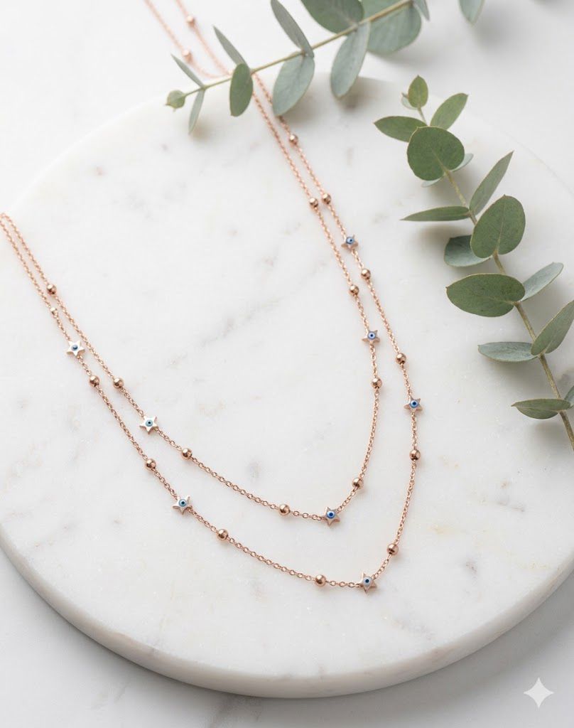 Rose gold evil eye double layer neckchain