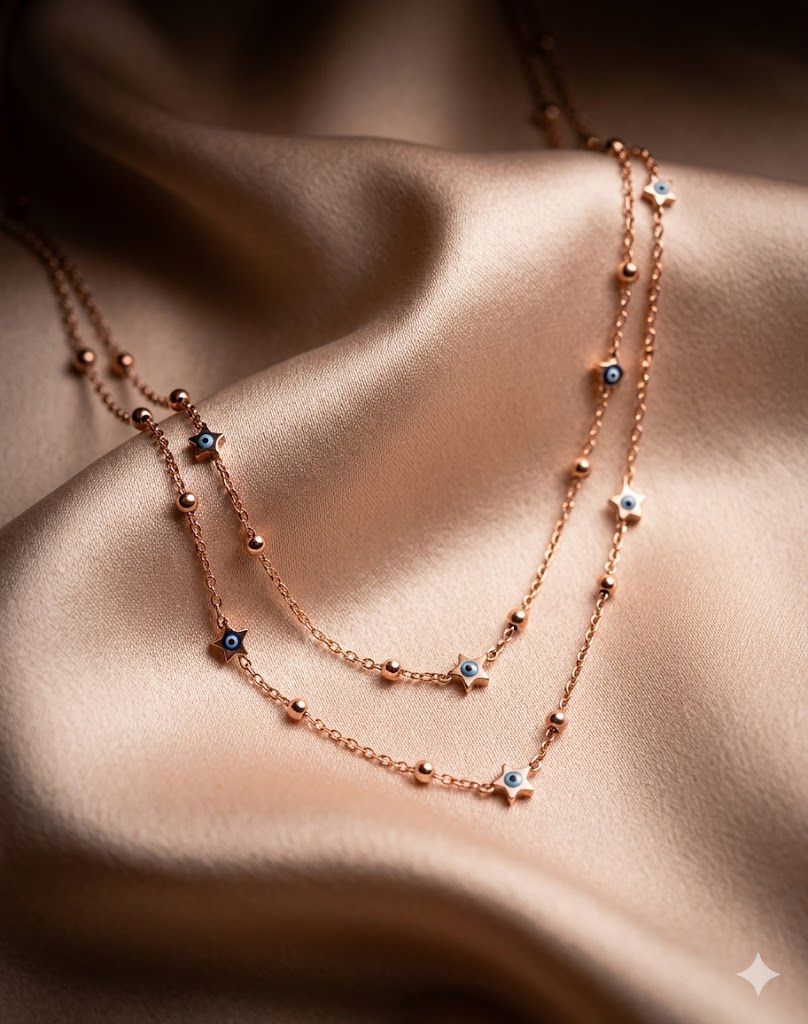 Rose gold evil eye double layer neckchain