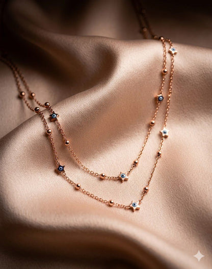 Rose gold evil eye double layer neckchain