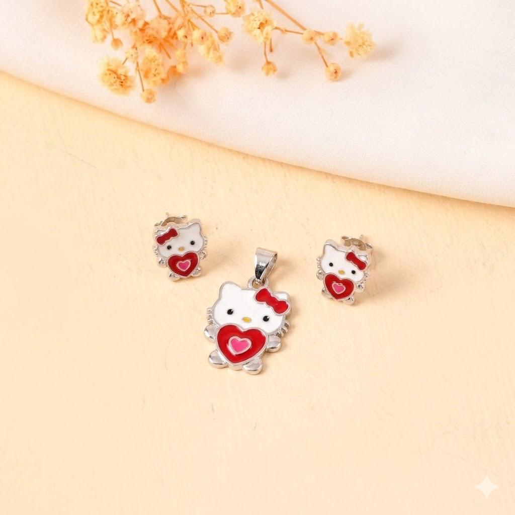 Adorable kitty pendant earring set