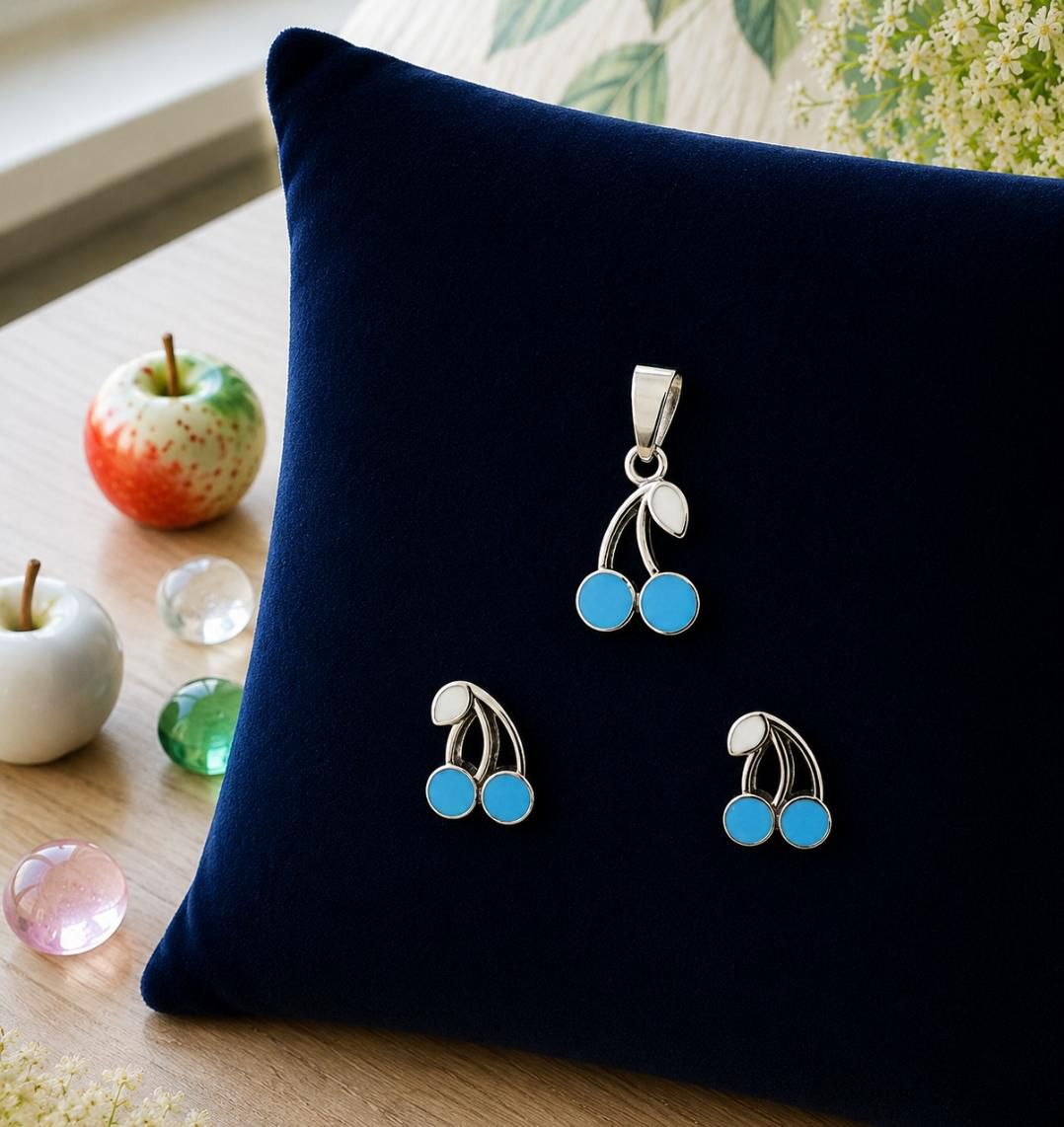 The Cerulean Harvest pendant earring Set