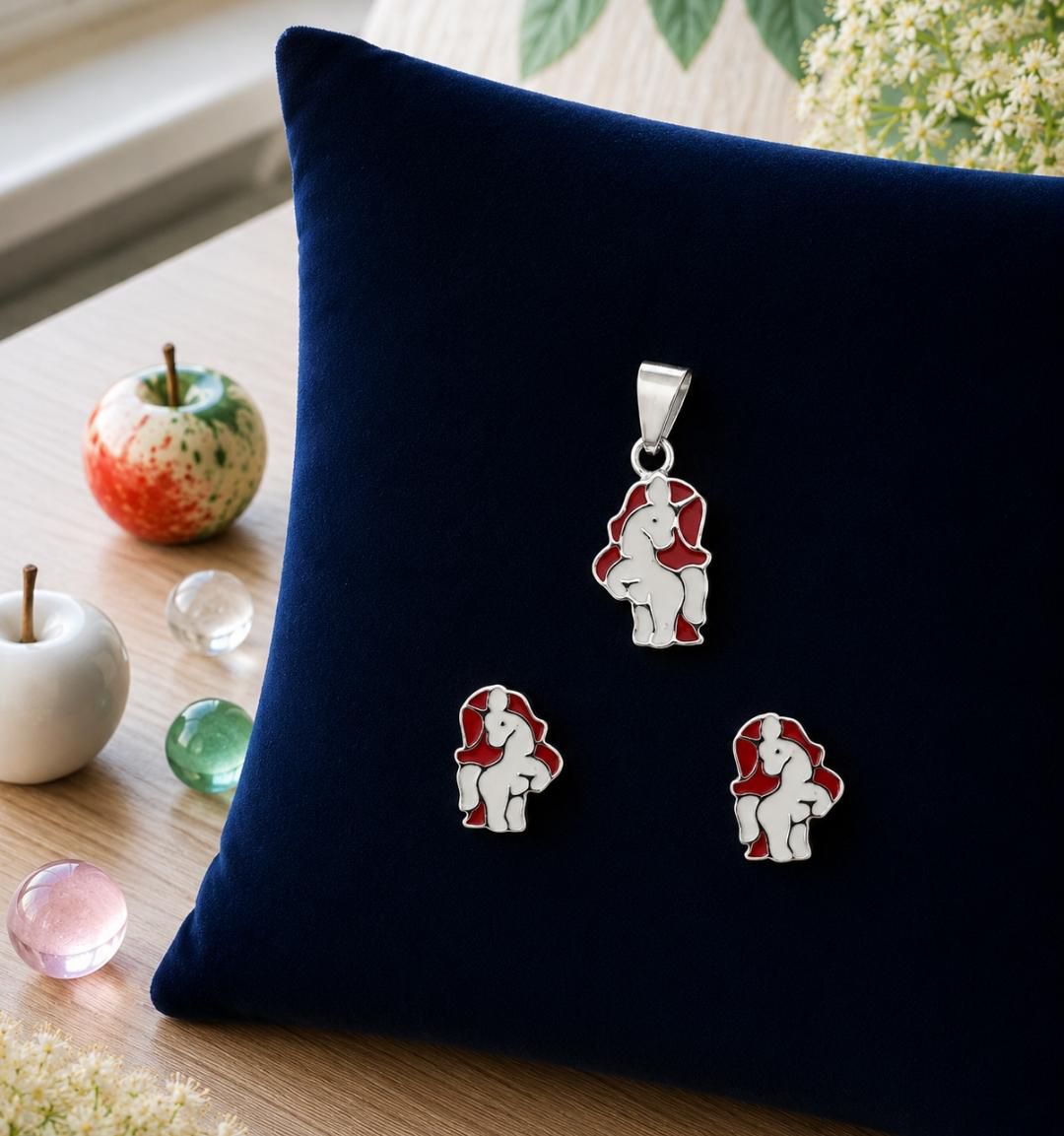 The Regal Red Unicorn pendant earring Set