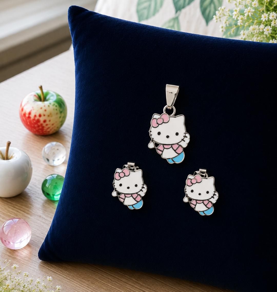 The Playful Pastel Kitty pendant earring trio set