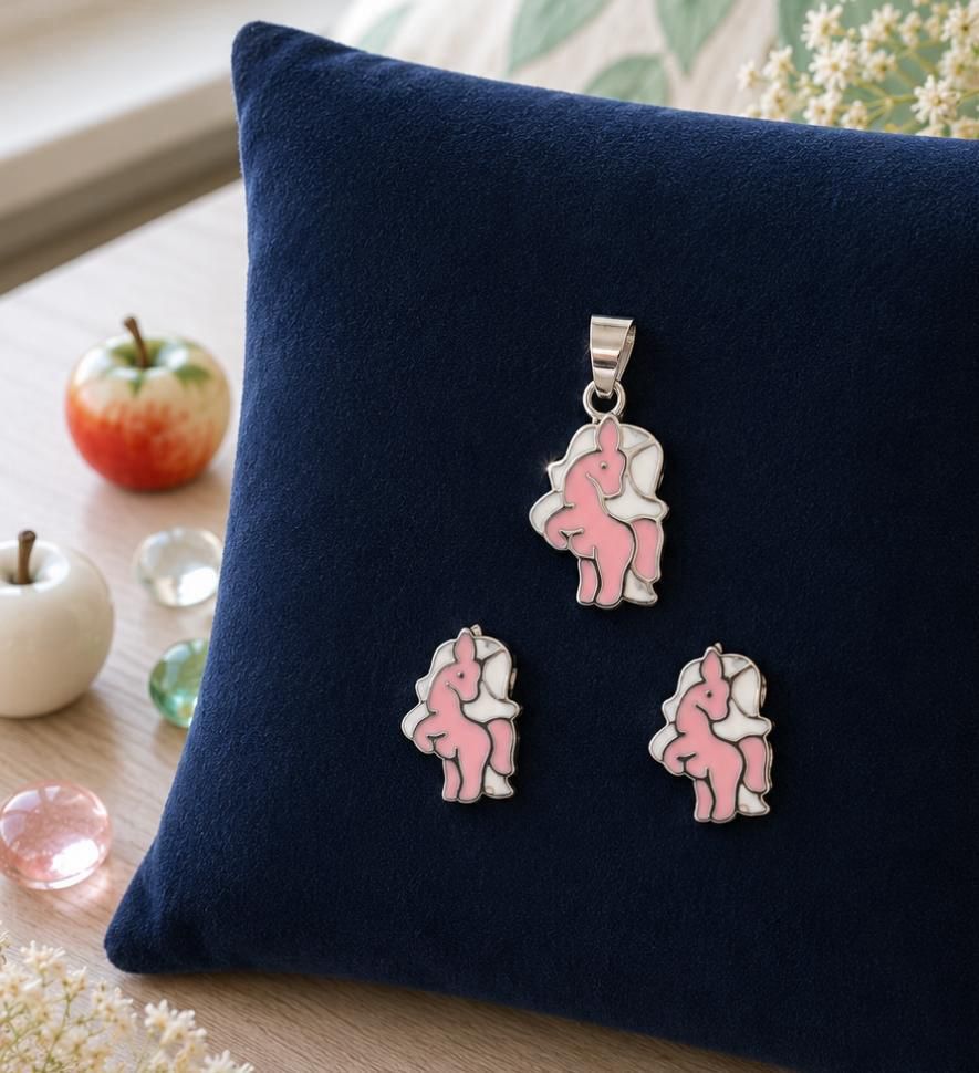 Pink Unicorn pendant earring set